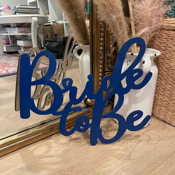 EUC DIY Handpainted Laser Cut Blue Wooden Bride To Be Sign - Picture 4 of 4